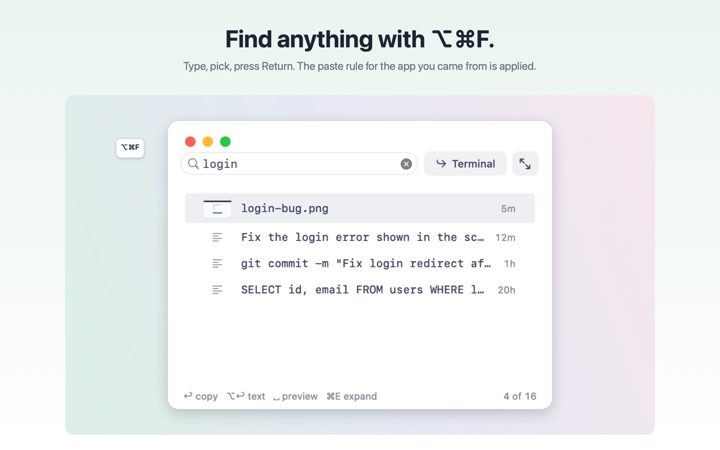 Find anything with ⌥⌘F.